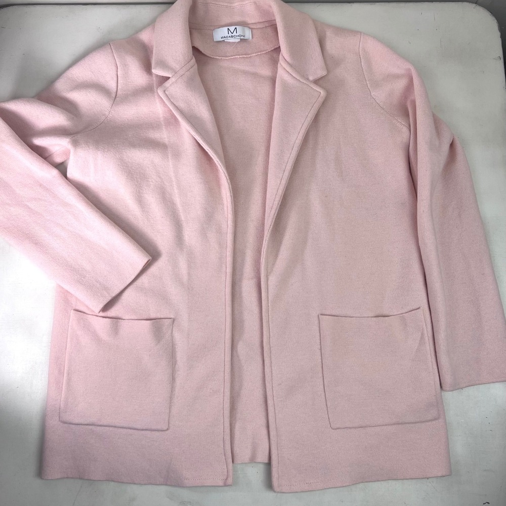 Magaschoni Pink Knit Open Front Cardigan Jacket Pockets Collared Medium Career